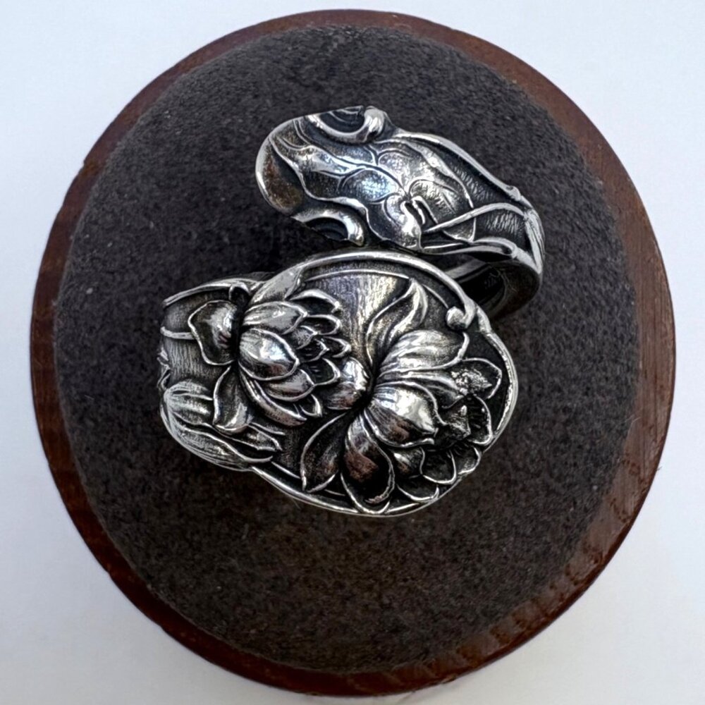 VTG Solid Sterling Silver 925 Bypass Design Floral Spoon Ring Size 6.75